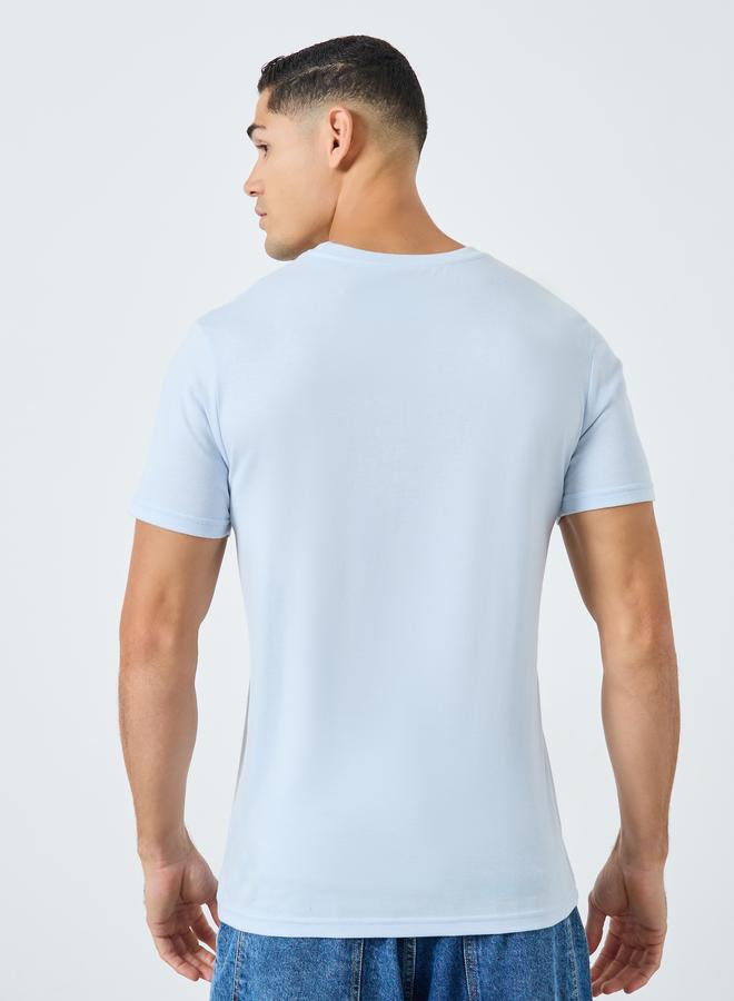 Styli Men Light Blue Crew Neck Cotton Blend T-Shirt - Image 3